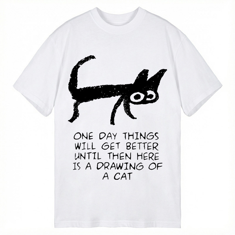 Modecanvas Cat Cheer Up Drawing DTG Printing Classic T-Shirt-modecanvas