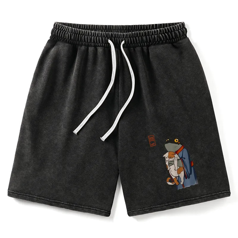 Modecanvas The Frog Holds The Cat Washed Shorts