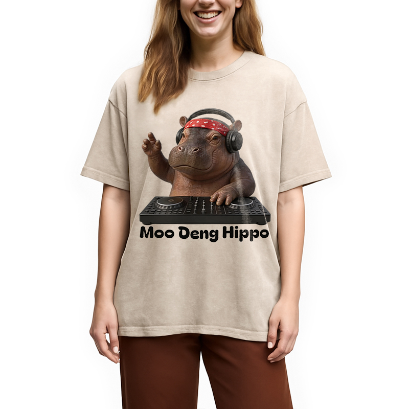 Modecanvas Moo Deng Hippo DTG Printing Washed T-Shirt