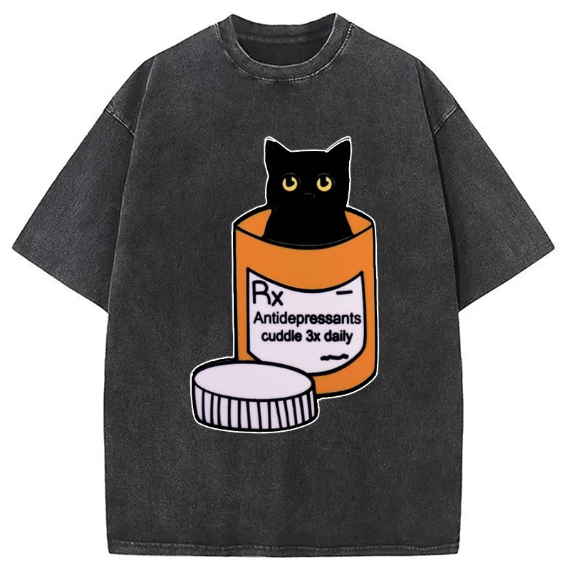 Modecanvas Black Cat Medicine Bottle Washed T-Shirt