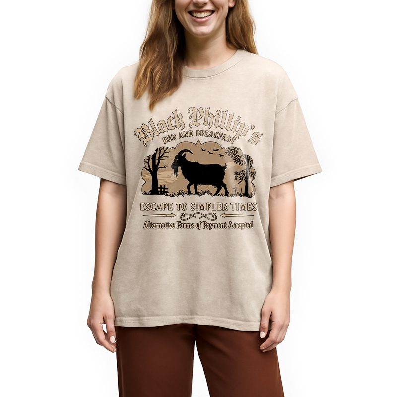 Modecanvas Black Phillip Bed & Breakfast DTG Printing Washed T-Shirt