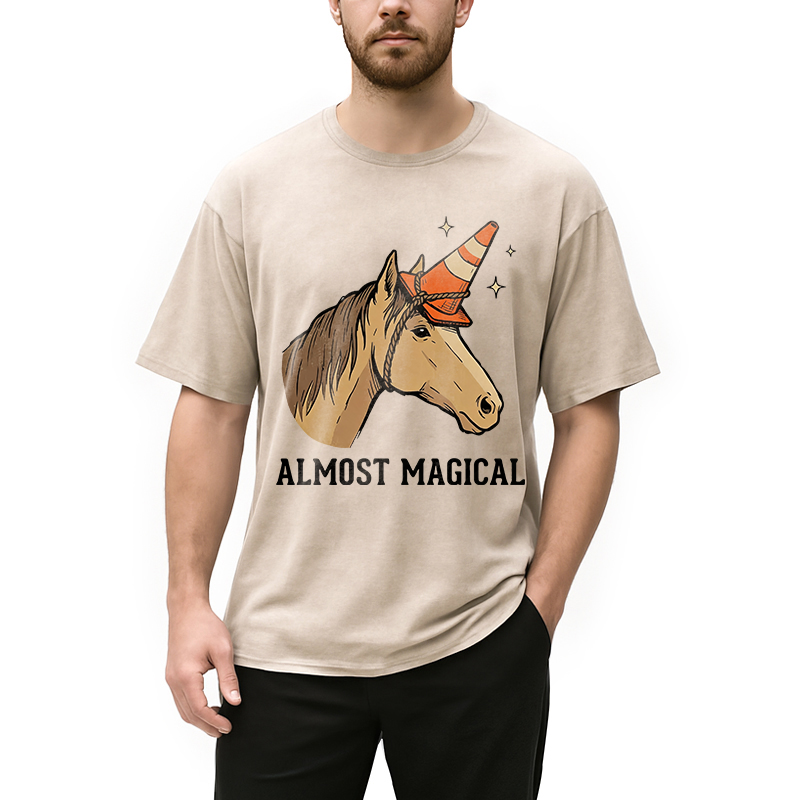 Modecanvas Almost Magical Horse DTG Printing Washed T-Shirt