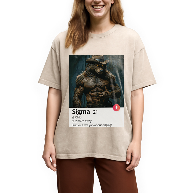 Modecanvas Sigma Werewolf Meme DTG Printing Washed T-Shirt