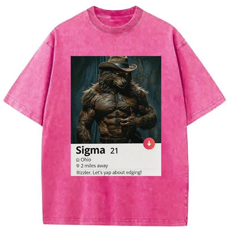 Modecanvas Sigma Werewolf Meme DTG Printing Washed T-Shirt