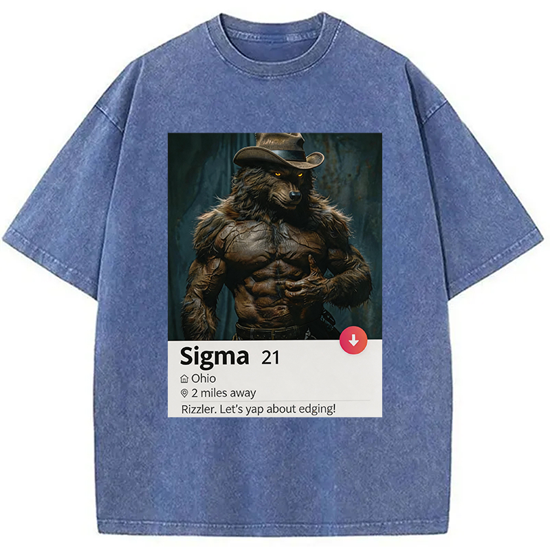 Modecanvas Sigma Werewolf Meme DTG Printing Washed T-Shirt