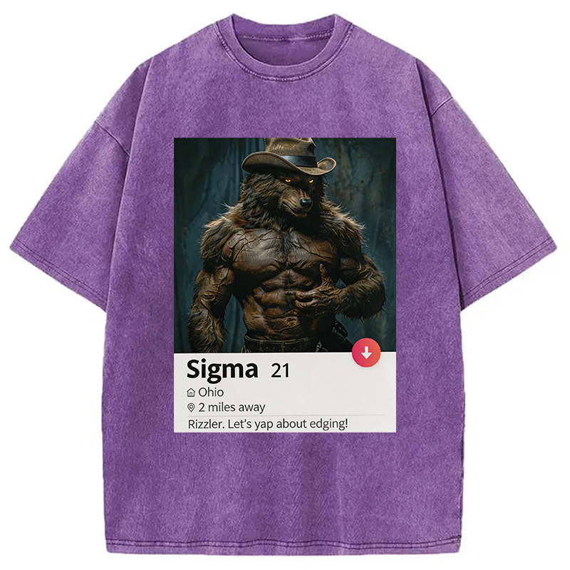 Modecanvas Sigma Werewolf Meme DTG Printing Washed T-Shirt