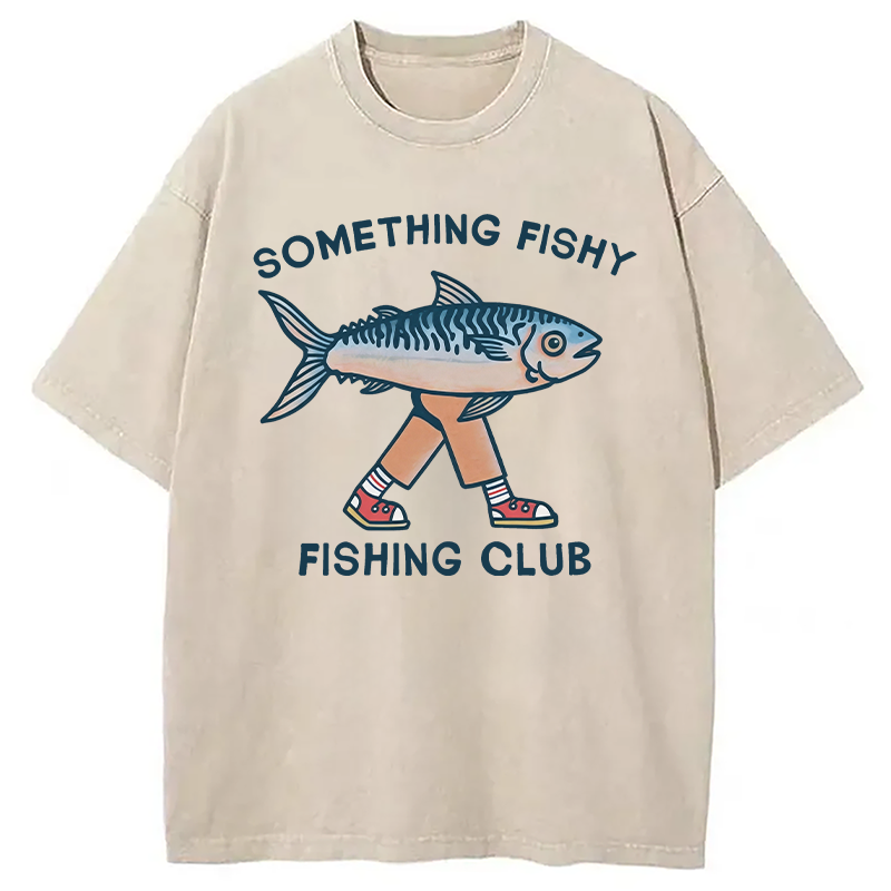 Modecanvas Something Fishy Fishing Club DTG Printing Washed T-Shirt
