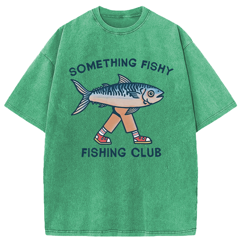 Modecanvas Something Fishy Fishing Club DTG Printing Washed T-Shirt