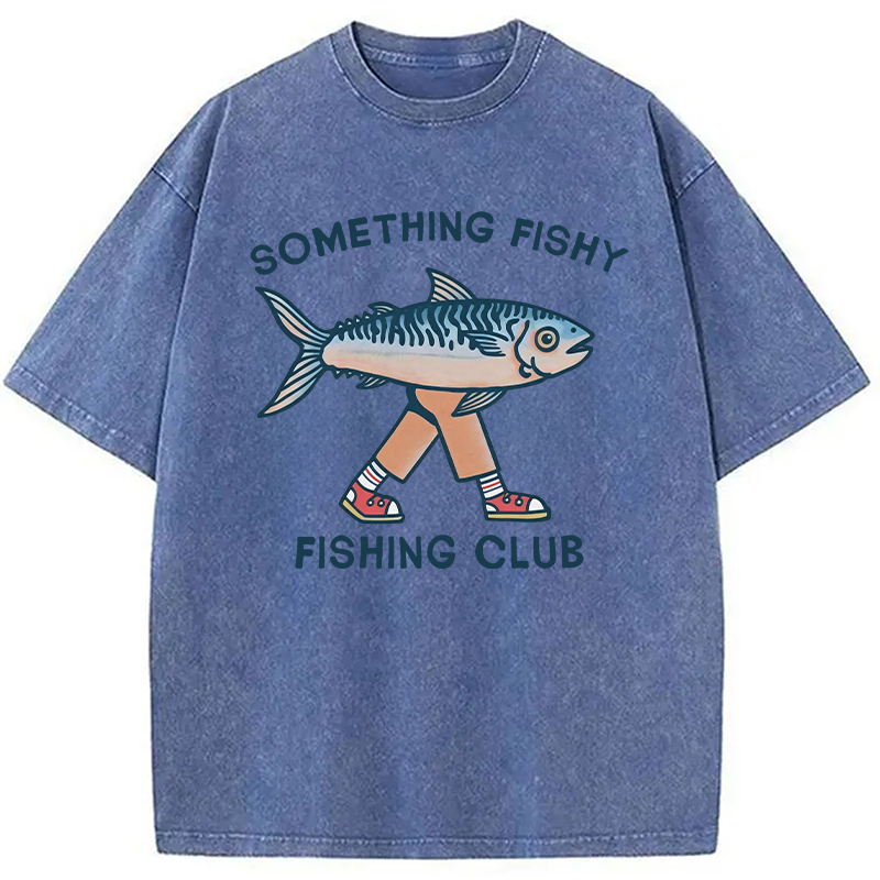 Modecanvas Something Fishy Fishing Club DTG Printing Washed T-Shirt