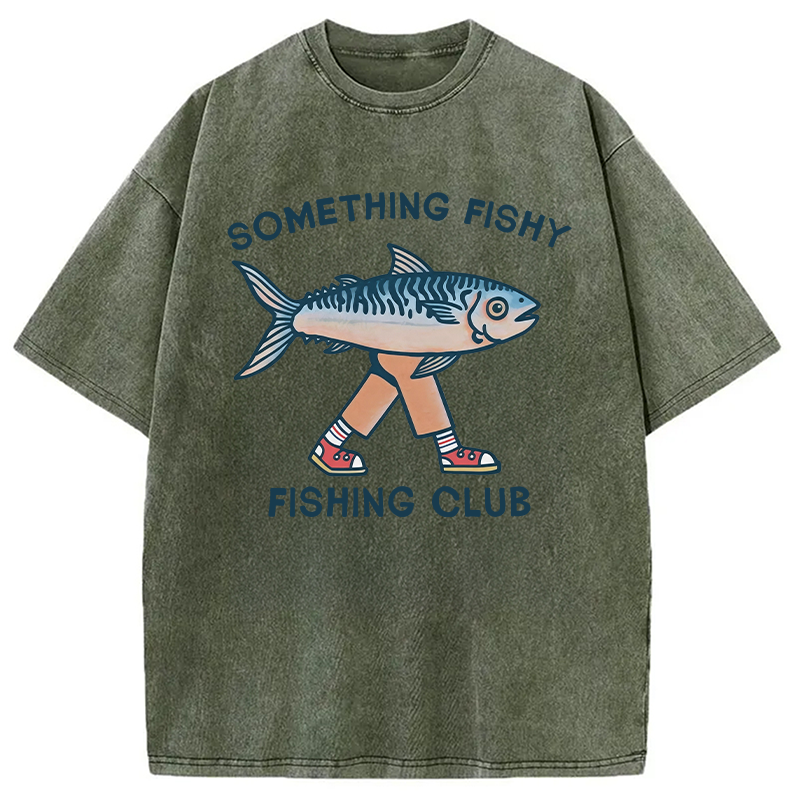 Modecanvas Something Fishy Fishing Club DTG Printing Washed T-Shirt
