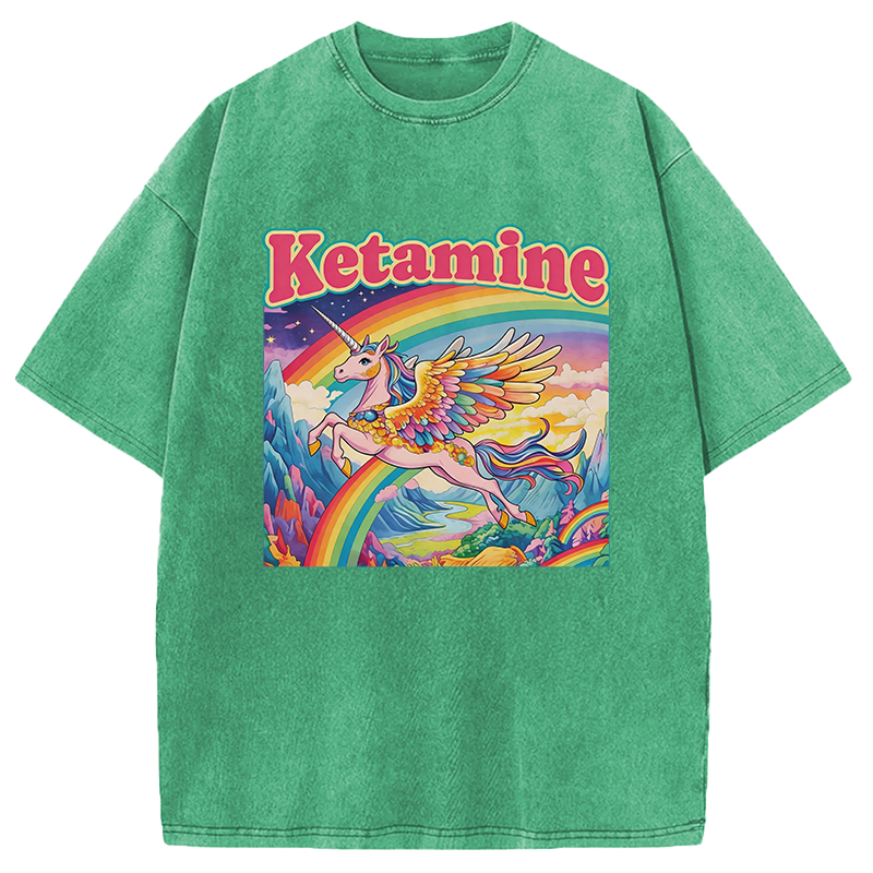 Modecanvas Ketamine Rainbow Unicorn Funny Meme DTG Printing Washed T-Shirt