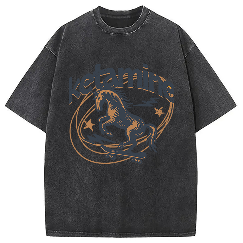 Modecanvas Ketamine Horse Funny DTG Printing Washed T-Shirt
