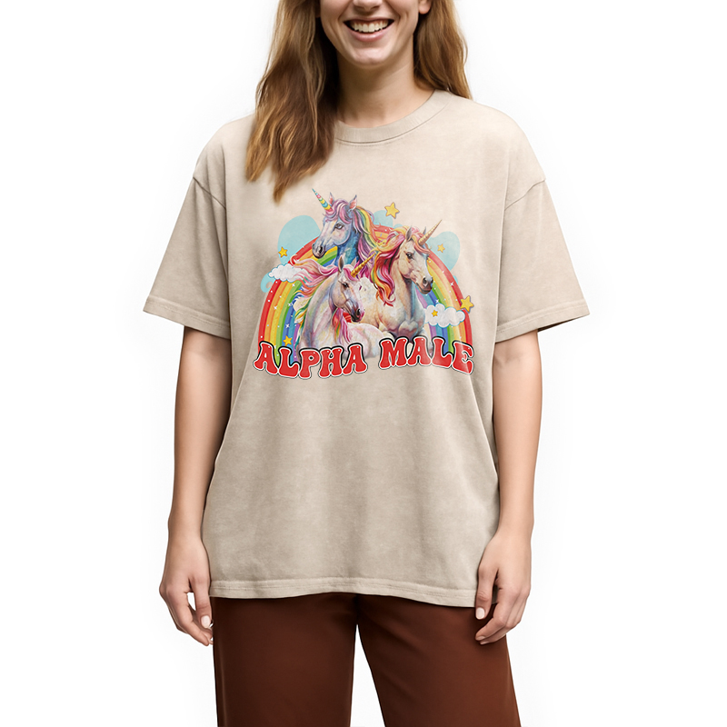 Modecanvas Alpha Male Unicorn DTG Printing Washed T-Shirt