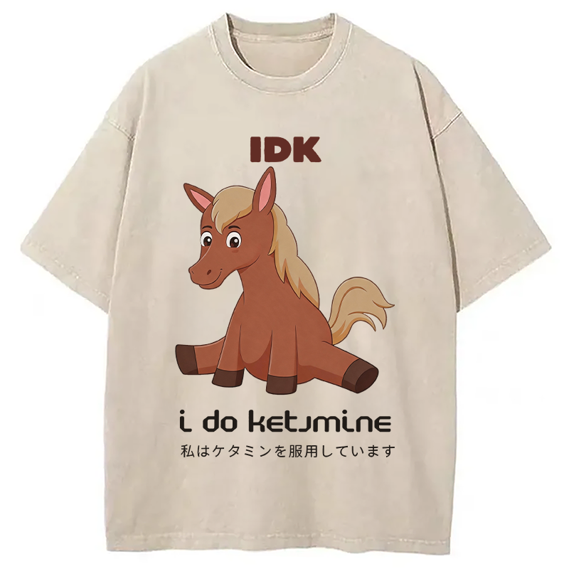 Modecanvas IDK Funny Horse DTG Printing Washed T-Shirt