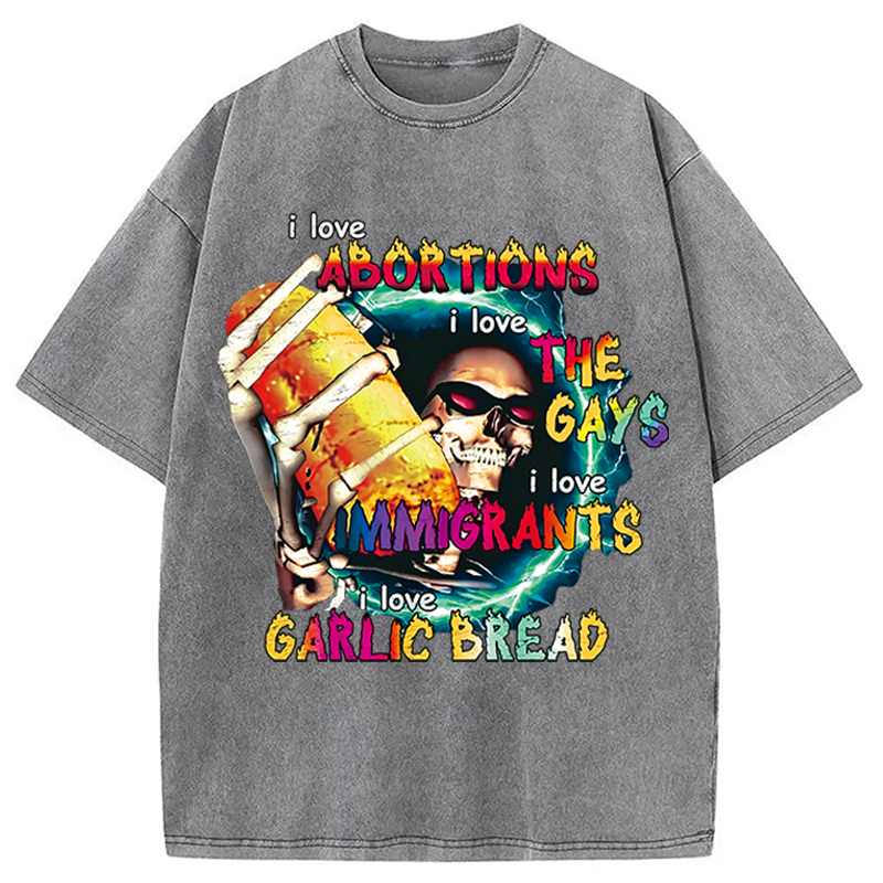 Modecanvas I Love Garlic Bread DTG Printing Washed T-Shirt