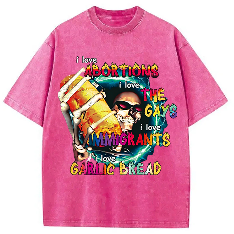 Modecanvas I Love Garlic Bread DTG Printing Washed T-Shirt