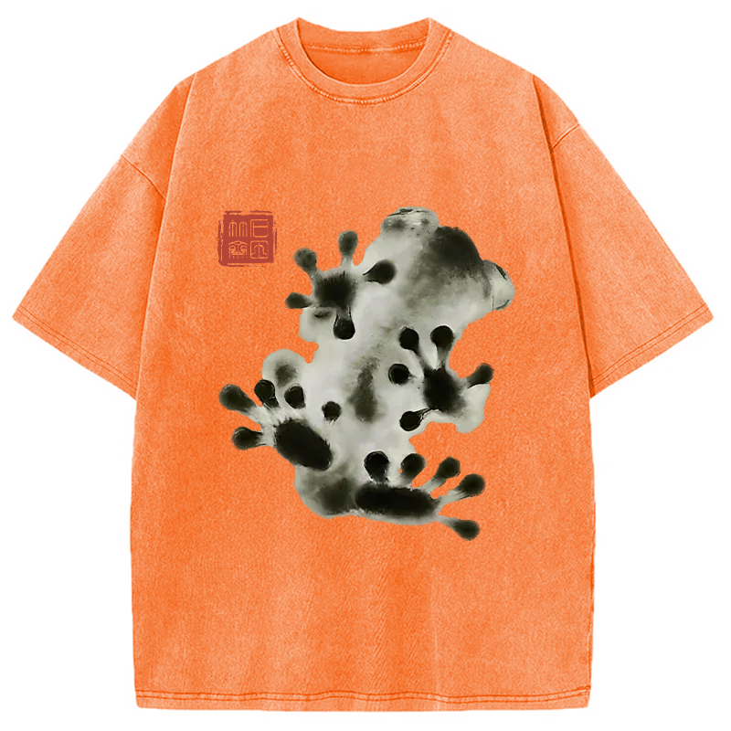 Modecanvas Ink Painting Frog Washed T-Shirt-modecanvas