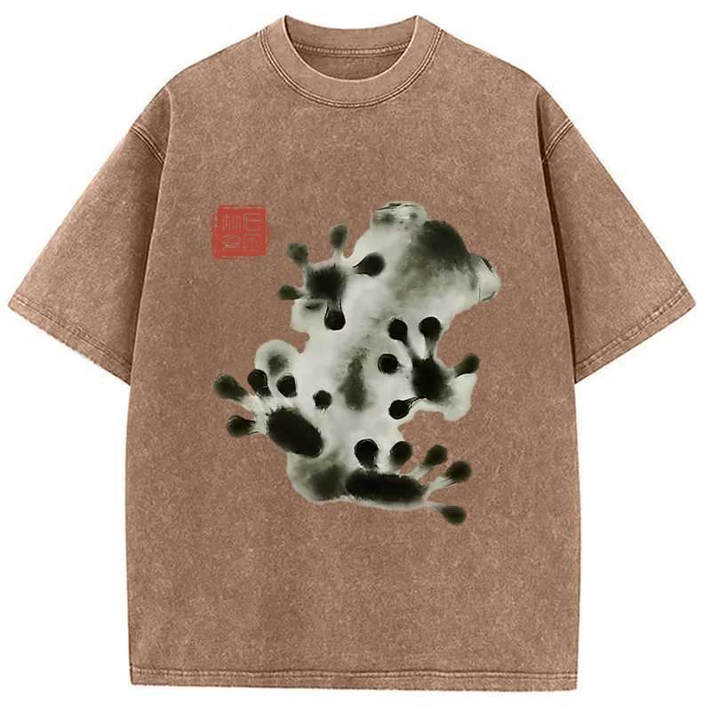 Modecanvas Ink Painting Frog Washed T-Shirt-modecanvas