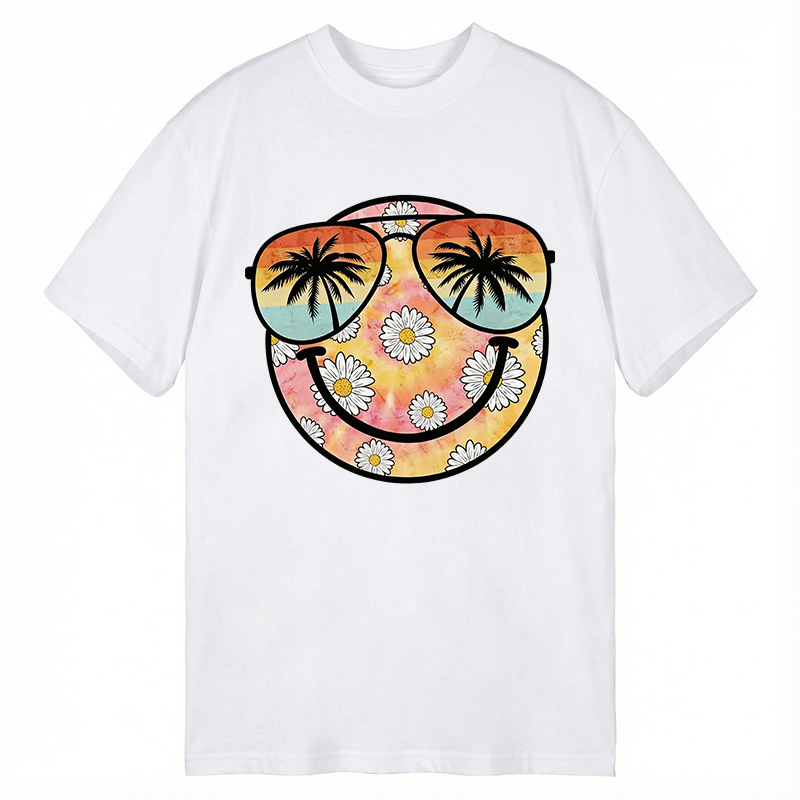 Modecanvas Summer Daisy Smile Face DTG Printing Classic T-Shirt-modecanvas