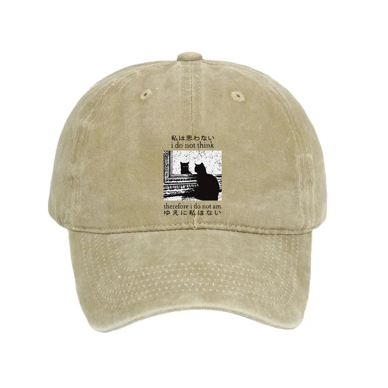 Modecanvas Thinking Cat Washed Cap-modecanvas
