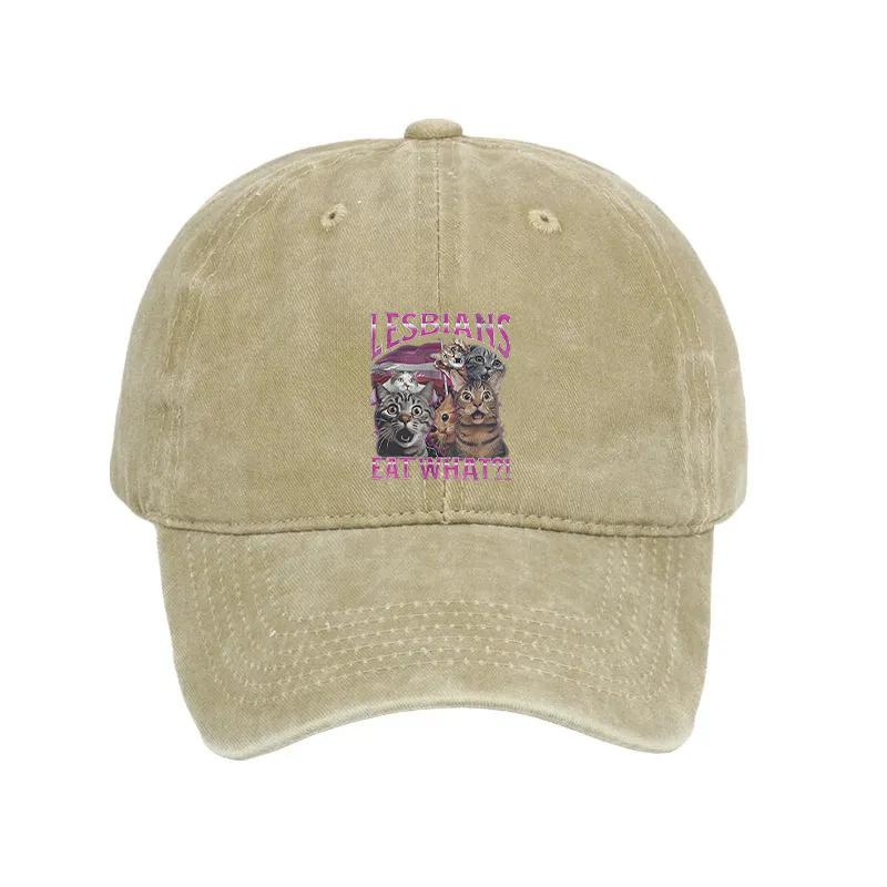Modecanvas Lesbians Eat What?! Funny Washed Cap-modecanvas