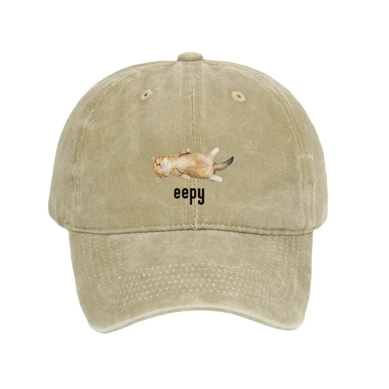 Modecanvas Silly Sleepy Cat Meme Washed Cap-modecanvas