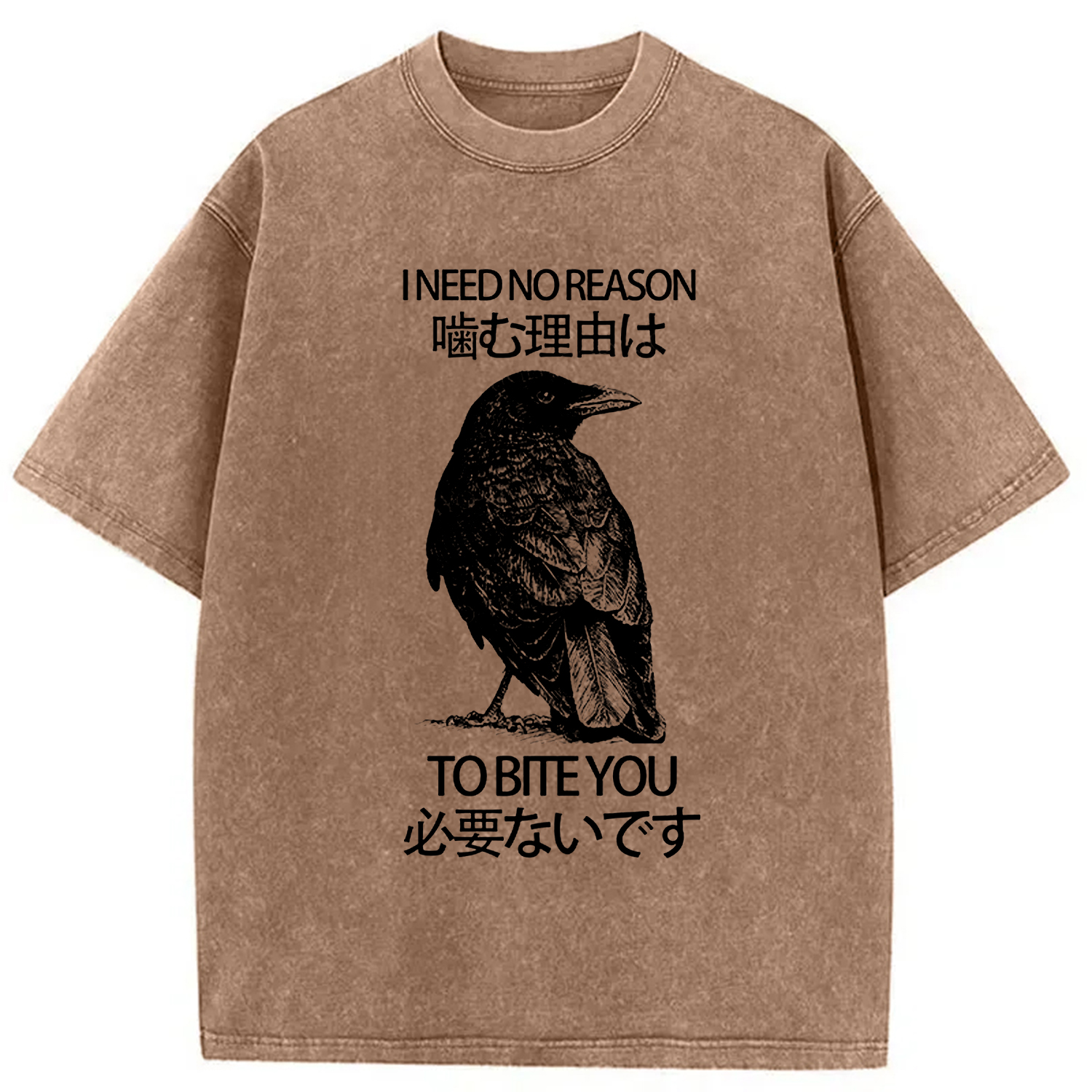 Modecanvas Crow Pecking People Washed T-Shirt