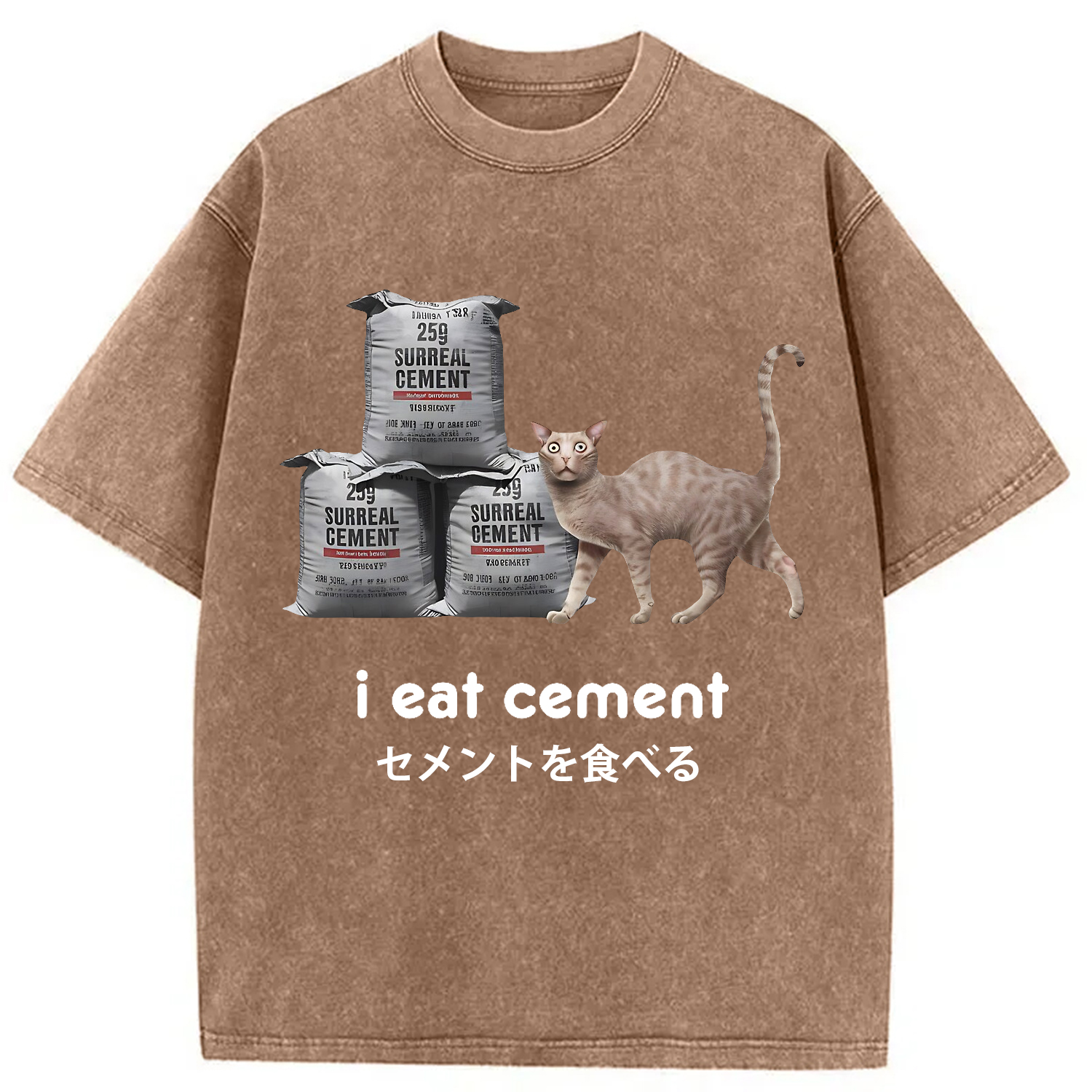 Modecanvas I Eat Cement Cursed Cat Washed T-Shirt