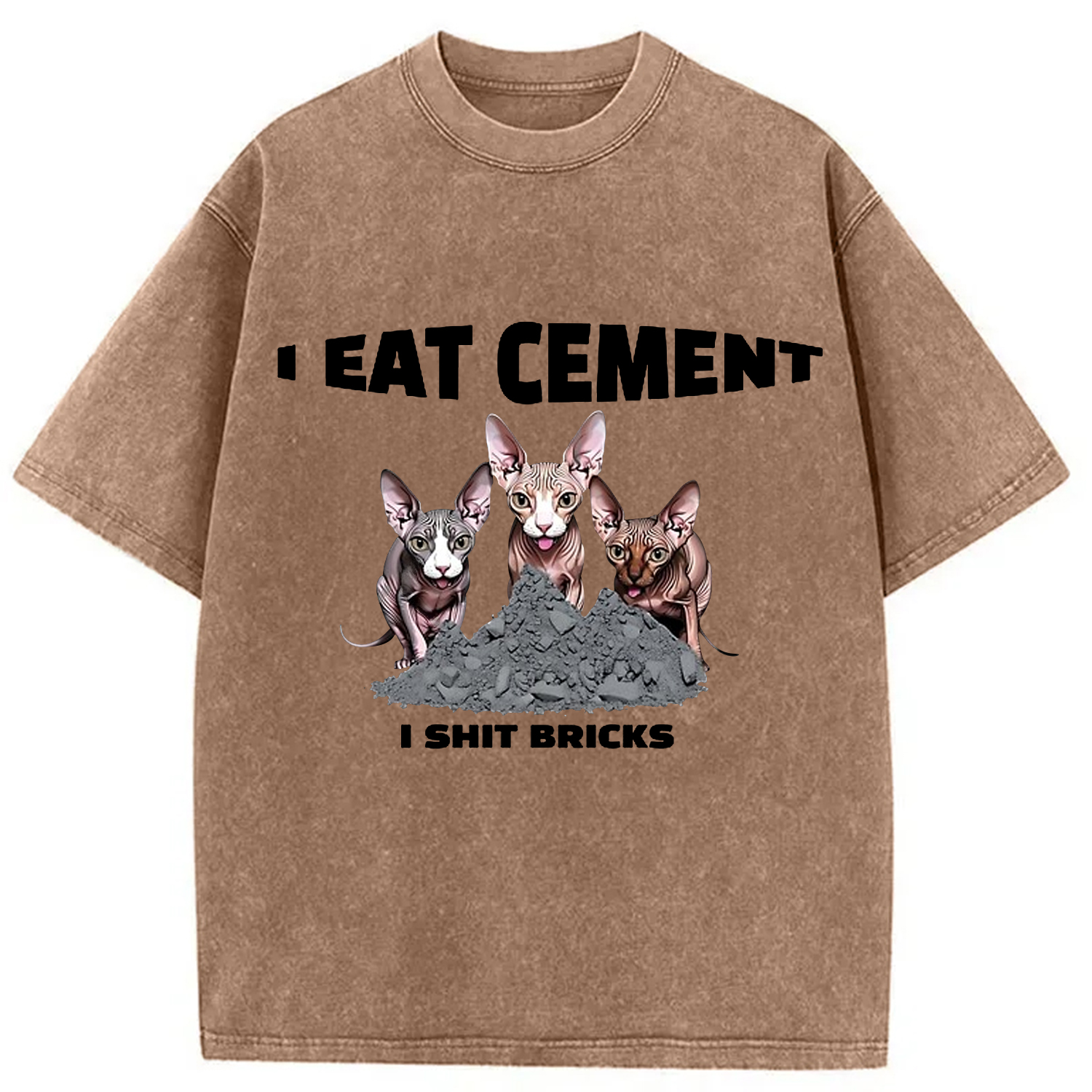 Modecanvas I Eat Cement Cursed Cat Meme Washed T-Shirt