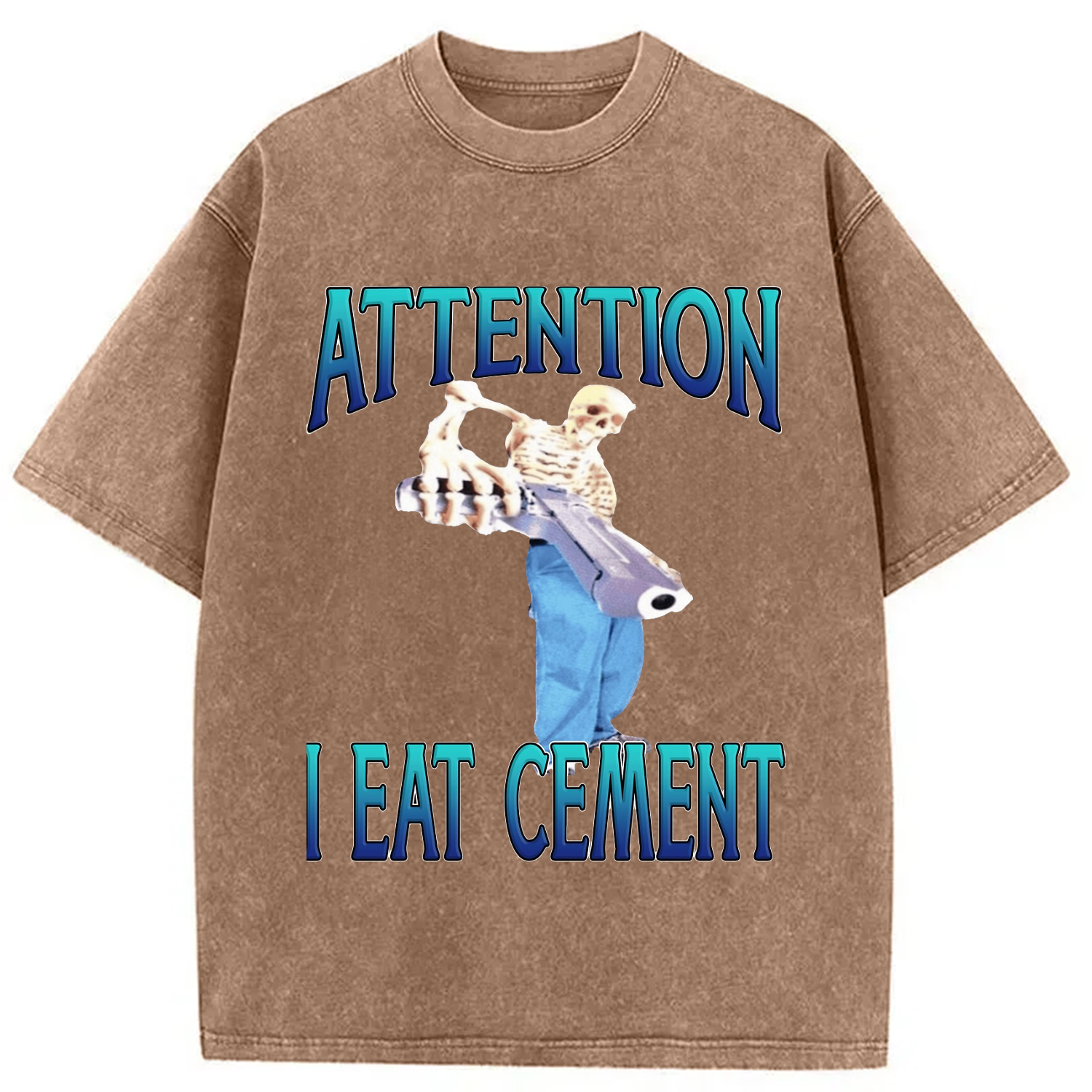 Modecanvas Attention I Eat Cement Washed T-Shirt