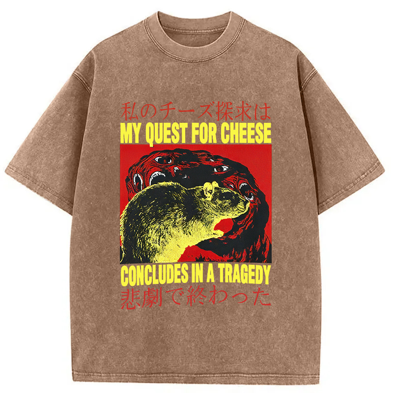 Modecanvas My Quest For Cheese Rat Japanese DTG Printing Washed T-Shirt-modecanvas