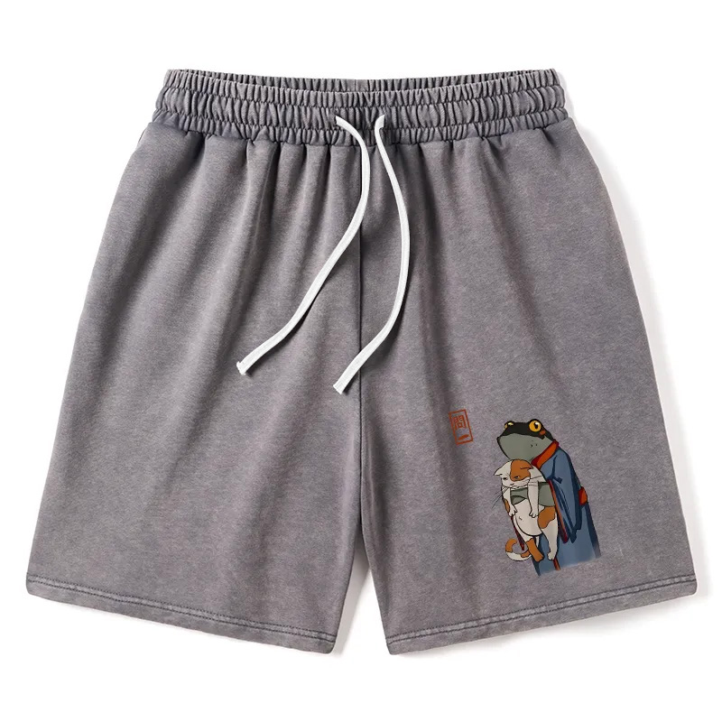 Modecanvas The Frog Holds The Cat Washed Shorts