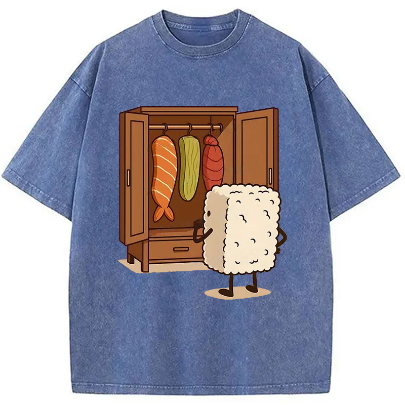 Modecanvas Sushi Pick Out Clothes Washed T-Shirt