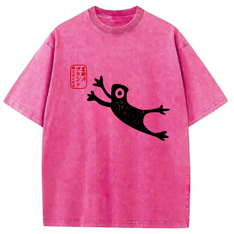 Modecanvas Funny Grumpy Japanese Frog Washed T-Shirt