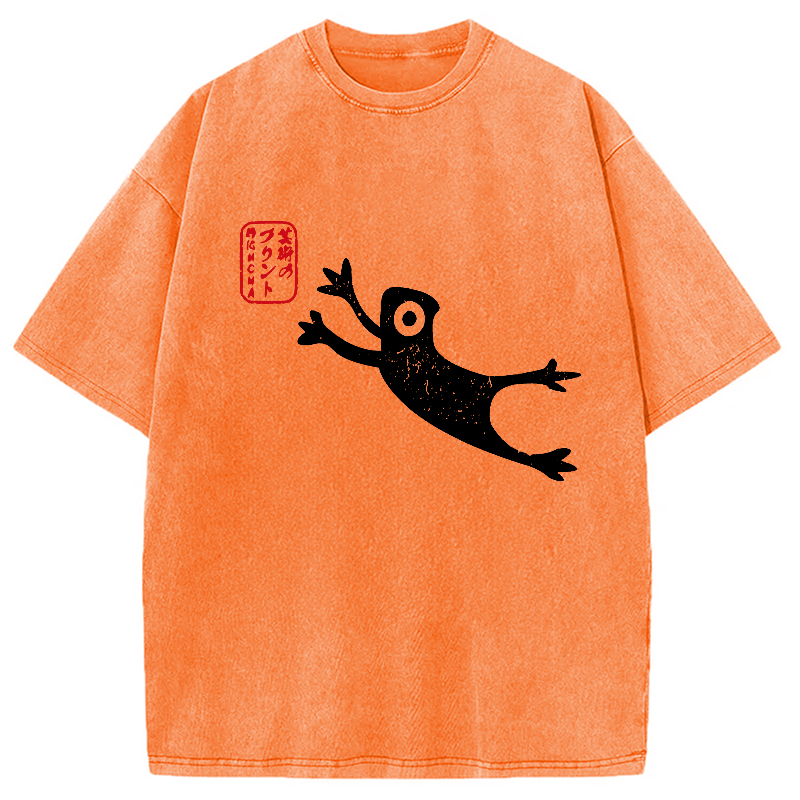 Modecanvas Funny Grumpy Japanese Frog Washed T-Shirt