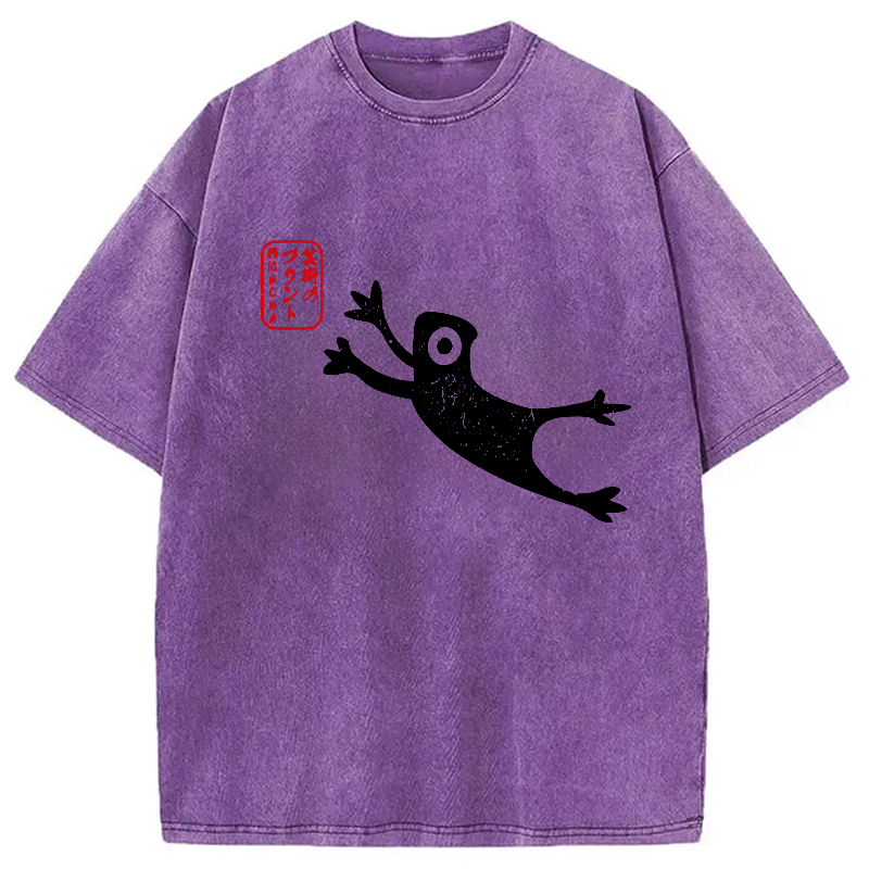 Modecanvas Funny Grumpy Japanese Frog Washed T-Shirt