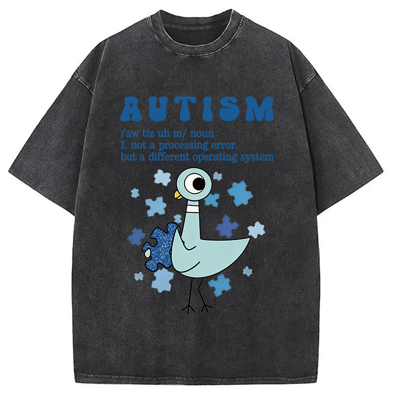 Modecanvas Autism Pigeon DTG Printing Washed T-Shirt