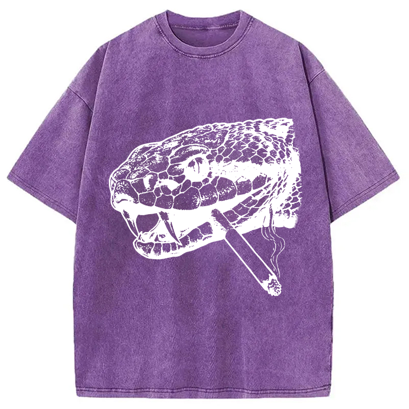 Modecanvas Snake Smoke Vintage DTG Printing Washed T-Shirt