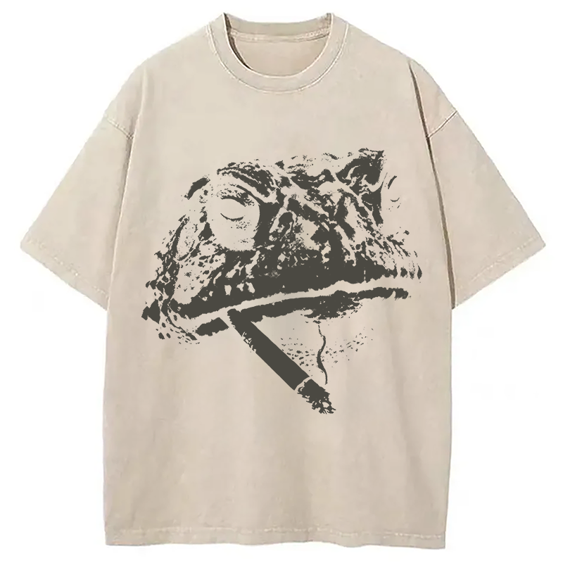 Modecanvas Frog Smoke Vintage DTG Printing Washed T-Shirt