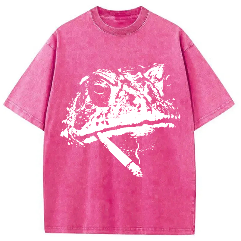 Modecanvas Frog Smoke Vintage DTG Printing Washed T-Shirt