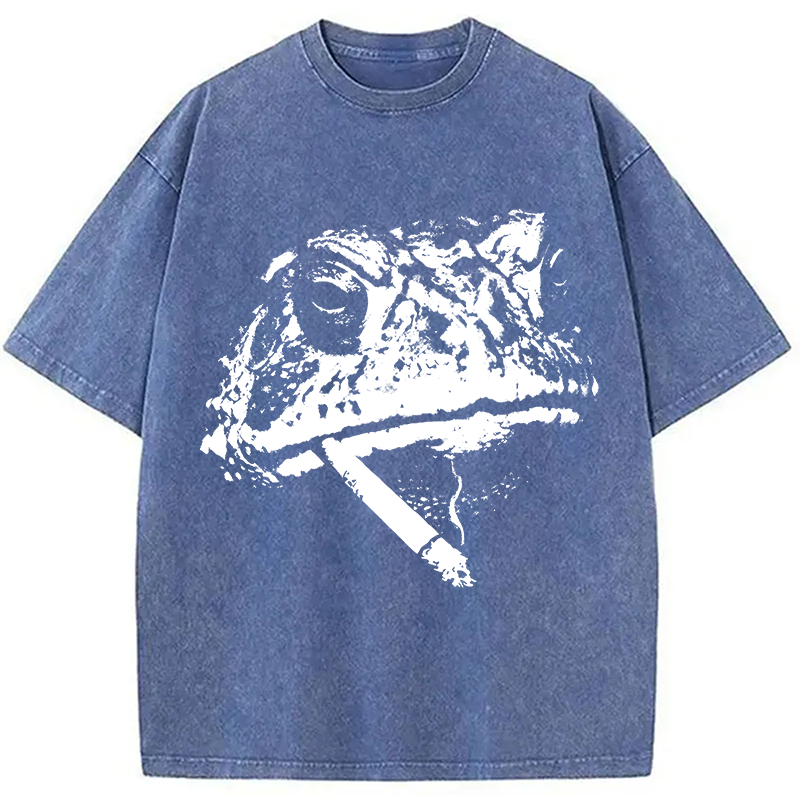 Modecanvas Frog Smoke Vintage DTG Printing Washed T-Shirt