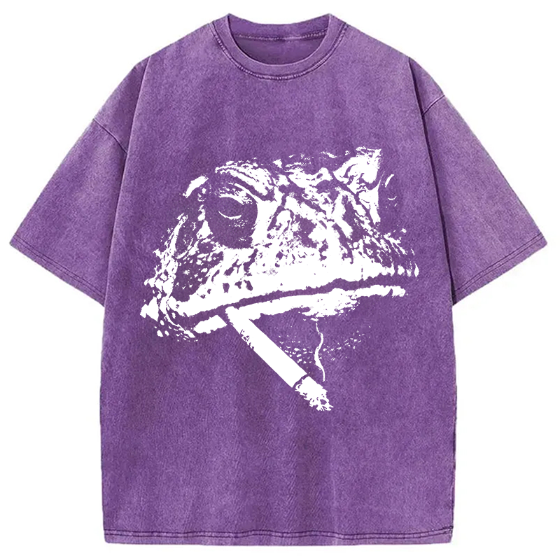 Modecanvas Frog Smoke Vintage DTG Printing Washed T-Shirt