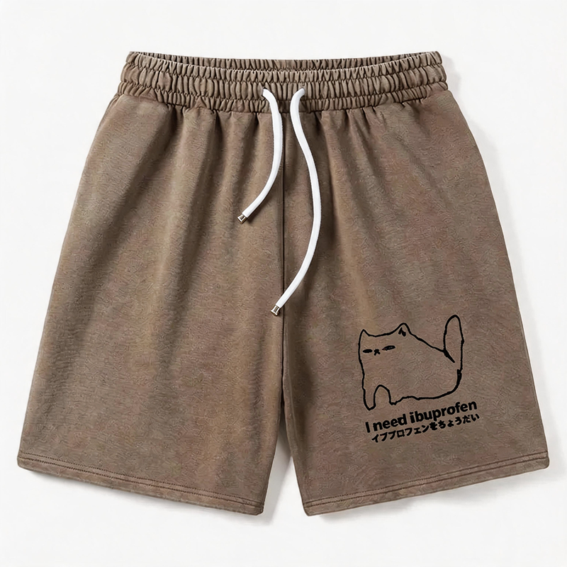 Modecanvas I Need Ibuprofen Cat Washed Short