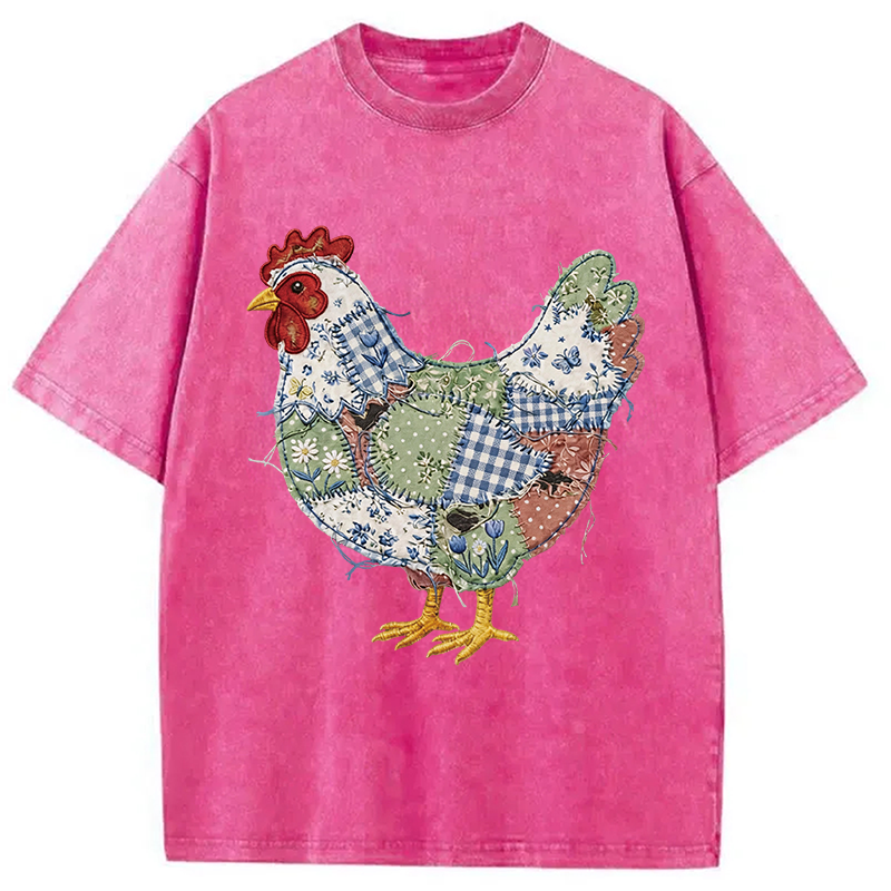 Modecanvas Patchwork Chicken DTG Printing Washed T-Shirt