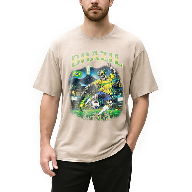 Modecanvas Brazil Soccer Vintage DTG Printing Washed T-Shirt