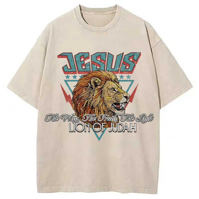 Modecanvas Jesus Lion Of Juda DTG Printing Washed T-Shirt
