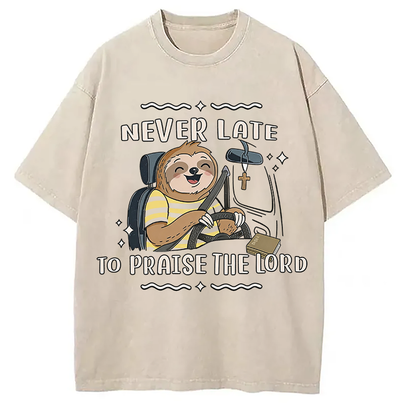 Modecanvas Never Late To Praise The Lord DTG Printing Washed T-Shirt