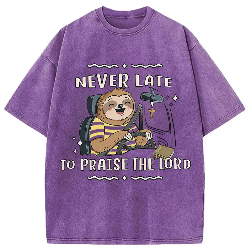 Modecanvas Never Late To Praise The Lord DTG Printing Washed T-Shirt