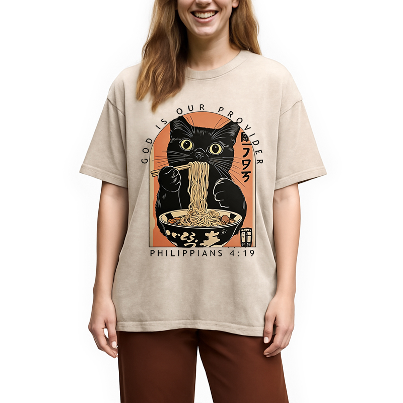 Modecanvas God Is Our Provider DTG Printing Washed T-Shirt