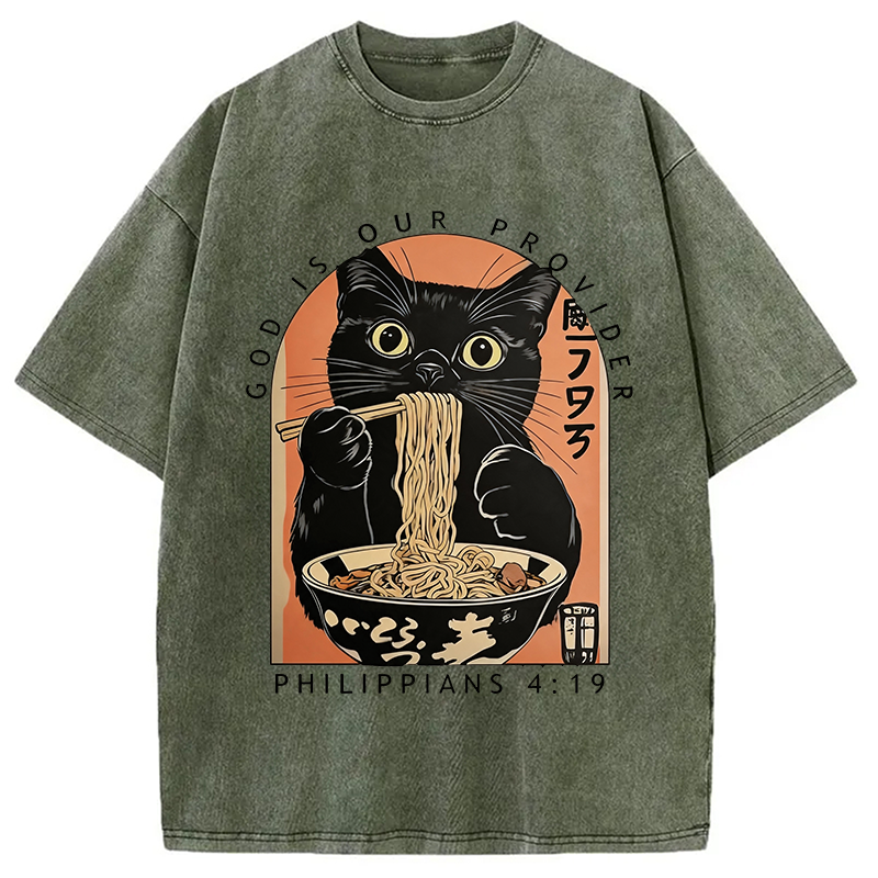 Modecanvas God Is Our Provider DTG Printing Washed T-Shirt